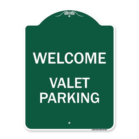 AMISTAD 18 x 24 in. Designer Series Sign - Welcome Valet Parking, Green & White AM2069273